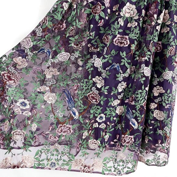 Marchesa Floral Embroidered Gown Purple Green Sheer Long Sleeve Dress Sz 2 - Picture 9 of 14